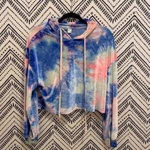 Velvet crop top hoodie. Medium. Tie dye.
